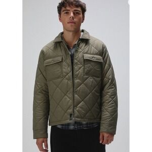 RSQ Mens Olive Green Quilted Shirt Jacket Snap Button Front Pockets Large